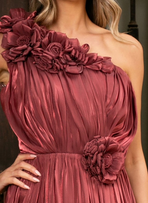 Rochie eleganta maro mărime mare cu flori 3D [4]