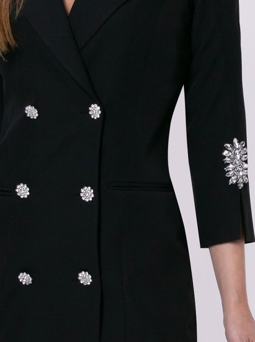 Rochie elegantă neagră tip sacou accesorizată pe mânecă [7]
