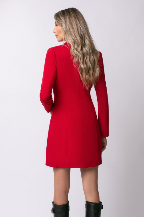 Rochie elegantă roție tip sacou cu doua rânduri nasturi [3]