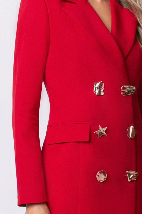 Rochie elegantă roție tip sacou cu doua rânduri nasturi [7]