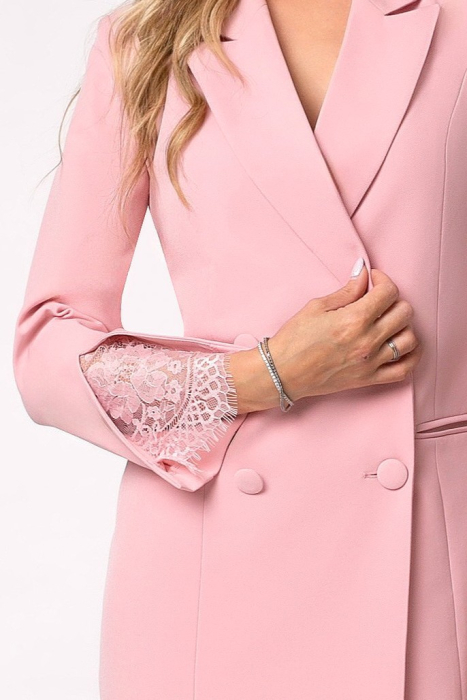 Rochie elegantă roz pudră tip sacou accesorizată cu dantelă [4]