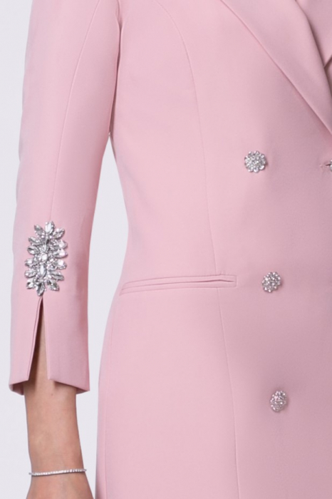 Rochie elegantă roz tip sacou accesorizată pe mânecă [7]