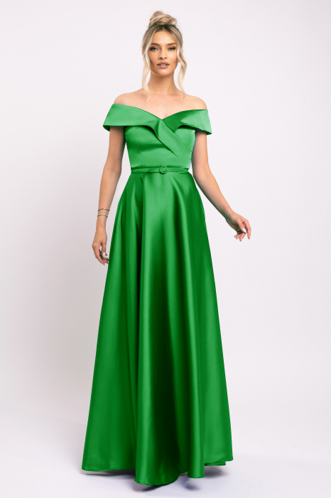 Rochie Elis lungă, verde neon cu umerii cazuți [2]