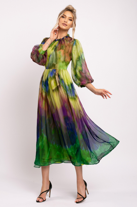Rochie Elisium verde fistic de ocazie din mătase [4]