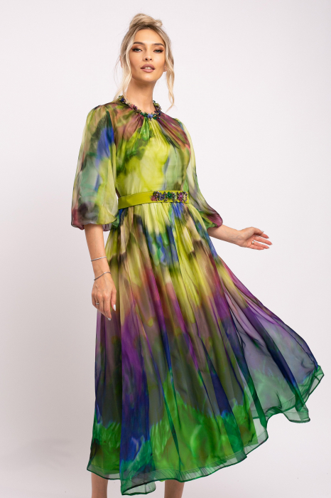 Rochie Elisium verde fistic de ocazie din mătase [5]