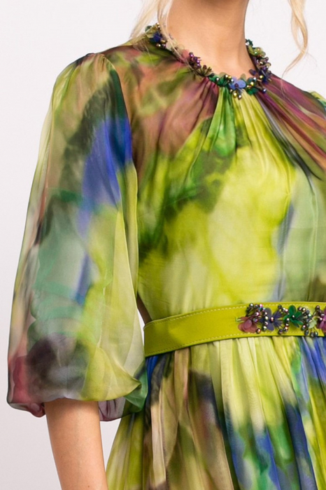 Rochie Elisium verde fistic de ocazie din mătase [6]