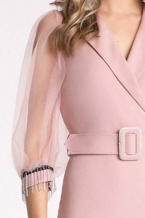 Rochie Noa de ocazie roz cu accesoriu tip lanț la mâneci [4]