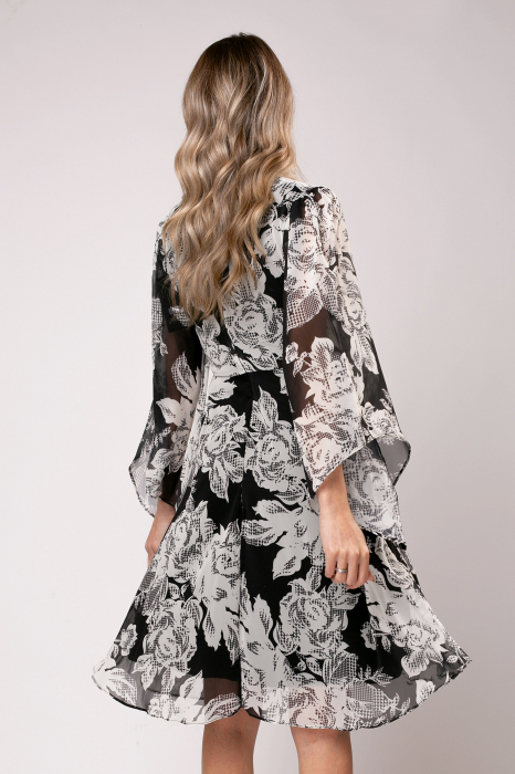 Rochie Enia cu implimeu floral alb negru [4]