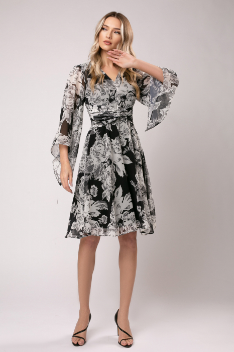 Rochie Enia cu implimeu floral alb negru [3]