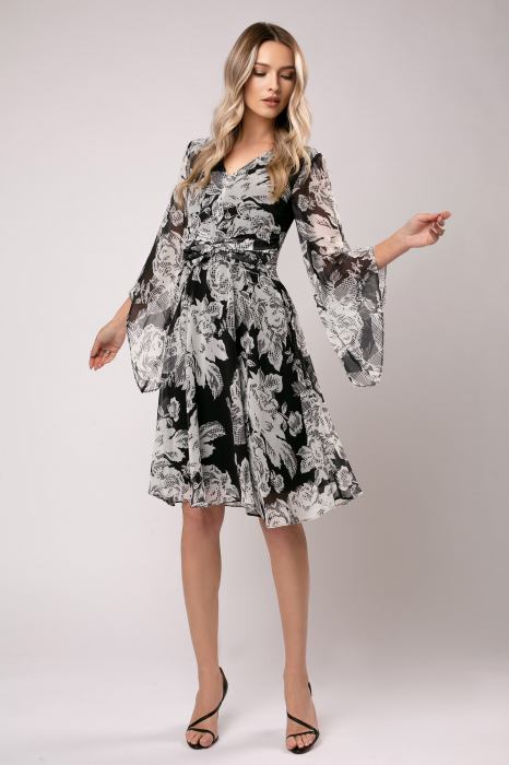 Rochie Enia cu implimeu floral alb negru [2]