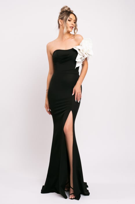 Rochie Estera elegantă accesorizată cu floare 3D albâ [2]