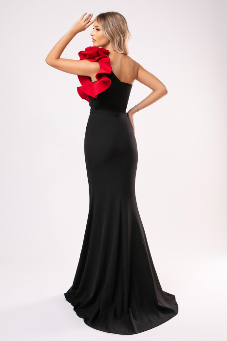 Rochie Estera elegantă accesorizată cu floare 3D roșie [3]