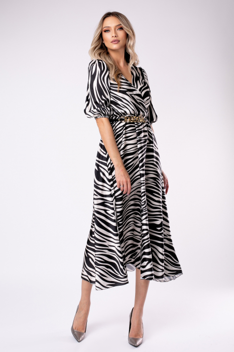 Rochie Eva alb-negru din satin cu mâneci bufante [2]
