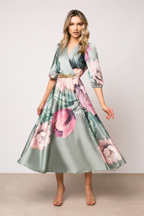 Rochie Eva cu imprimeu floral și mâneci bufante [2]
