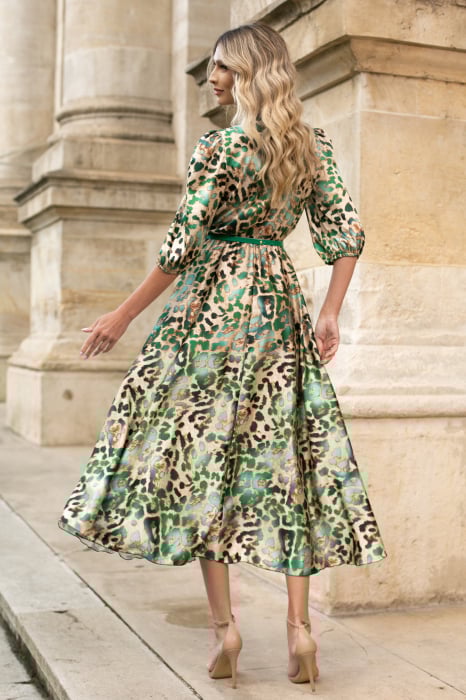 Rochie Eva verde cu imprimeu animal print din satin [3]