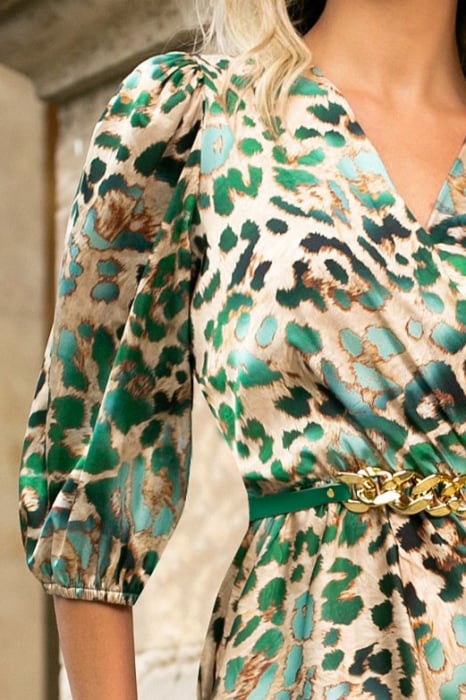 Rochie Eva verde cu imprimeu animal print din satin [5]