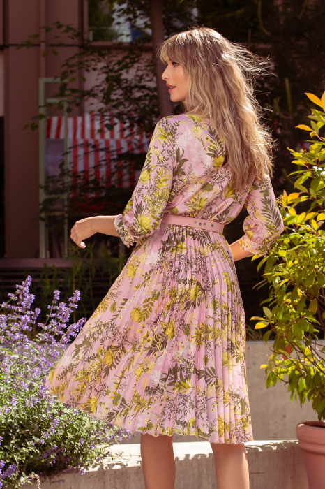 Rochie Favori roz cu imprimeu floral și fustă cu pliuri [3]