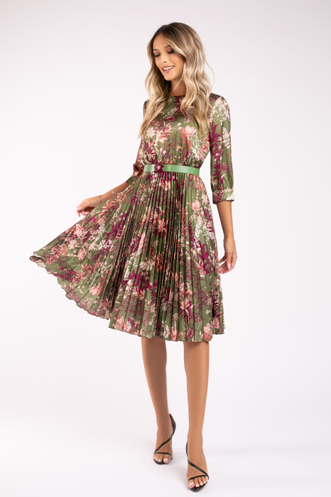 Rochie Favori verde cu imprimeu floral și fustă cu pliuri [5]