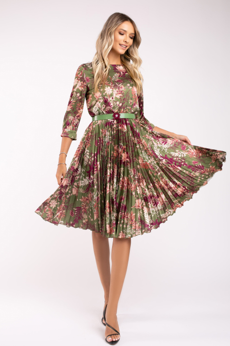 Rochie Favori verde cu imprimeu floral și fustă cu pliuri [2]