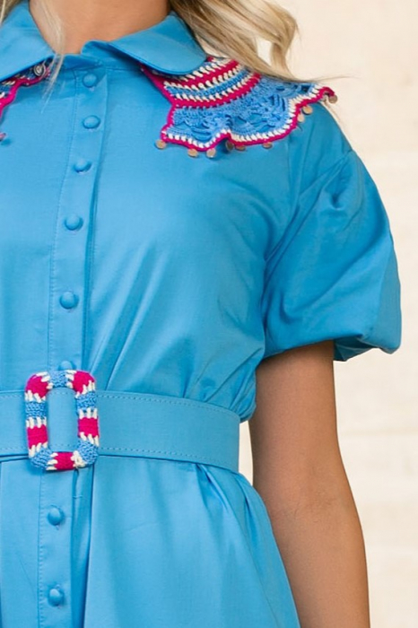 Rochie Fernanda albastră accesorizată cu dantelă [7]
