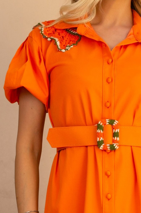 Rochie Fernanda portocalie accesorizată cu dantelă [5]