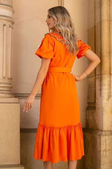 Rochie Fernanda portocalie accesorizată cu dantelă [4]