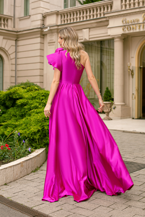 Rochie Fiore fucsia cu volan 3D pe umăr [3]