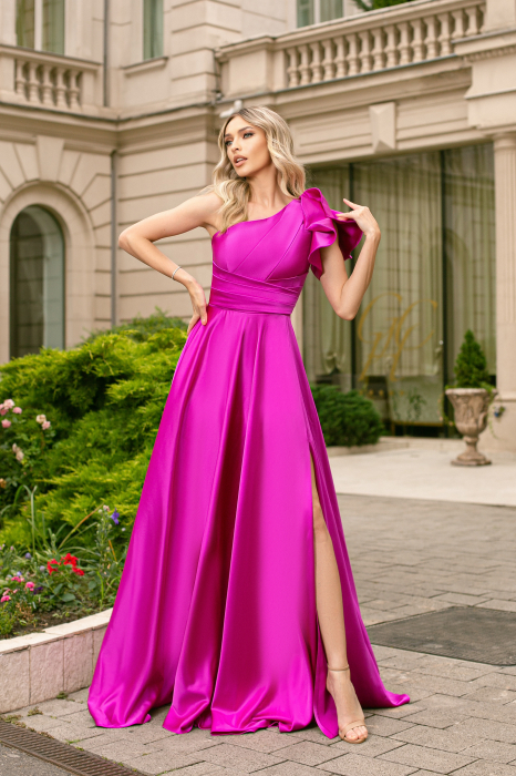 Rochie Fiore fucsia cu volan 3D pe umăr [2]