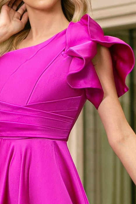 Rochie Fiore fucsia cu volan 3D pe umăr [4]