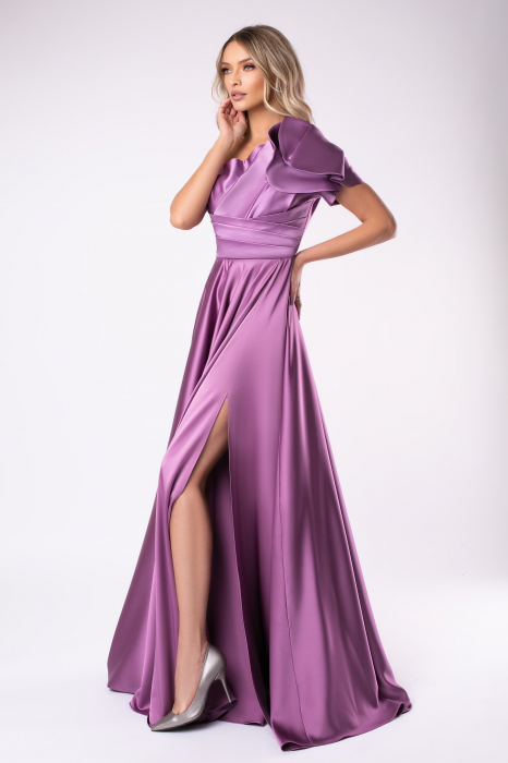 Rochie Fiore lila cu volan 3D pe umăr [3]