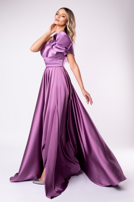 Rochie Fiore lila cu volan 3D pe umăr [2]