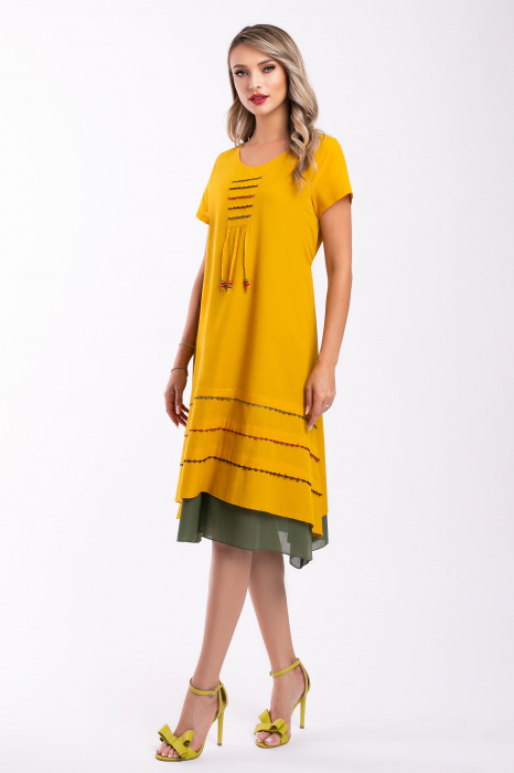 Rochie galbenă din bumbac accesorizată pe bust [2]