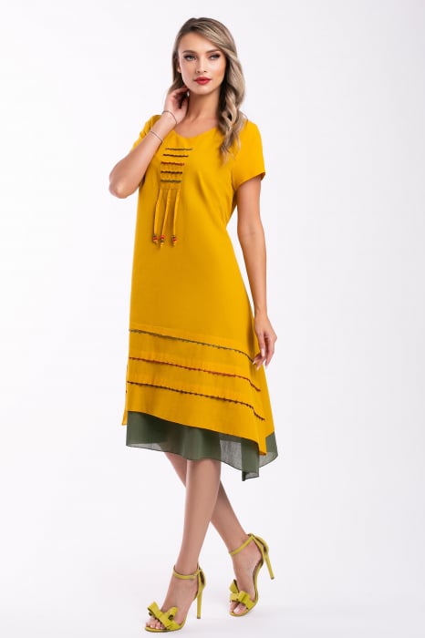 Rochie galbenă din bumbac accesorizată pe bust [4]
