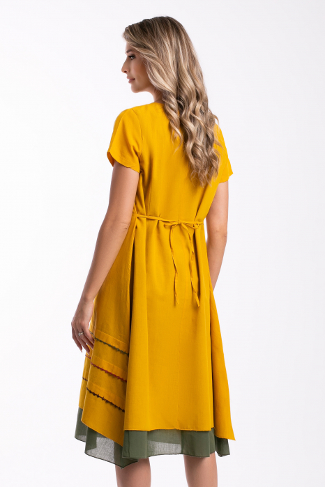 Rochie galbenă din bumbac accesorizată pe bust [6]