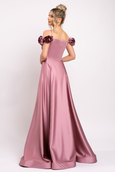 Rochie Hera roz pudră de ocazie accesorizată cu flori 3D [3]