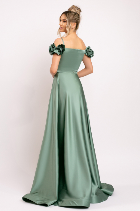 Rochie Hera verde de ocazie accesorizată cu flori 3D [3]
