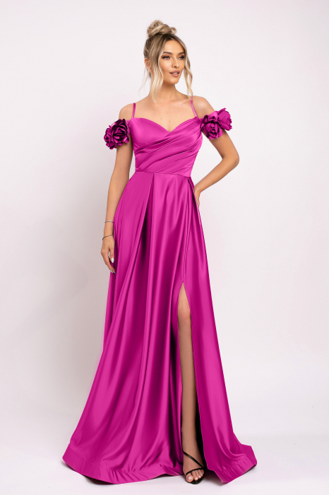 Rochie Hera fucsia de ocazie accesorizată cu flori 3D [3]
