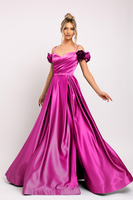 Rochie Hera fucsia de ocazie accesorizată cu flori 3D [2]