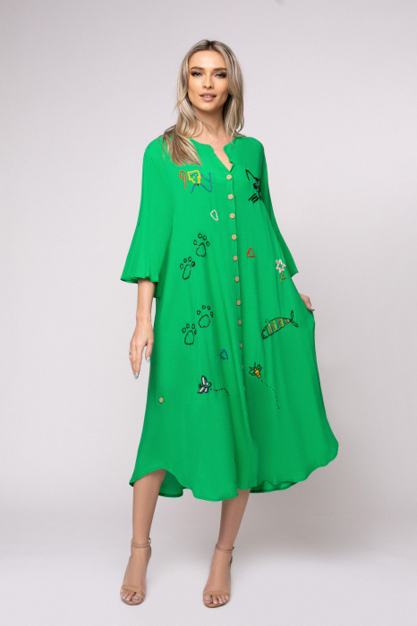 Rochie Iustina verde cu figurine brodate [2]