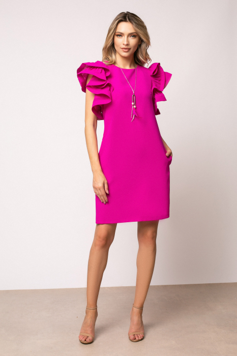 Rochie Joly fucsia cu volane la umeri și buzunare laterale [5]