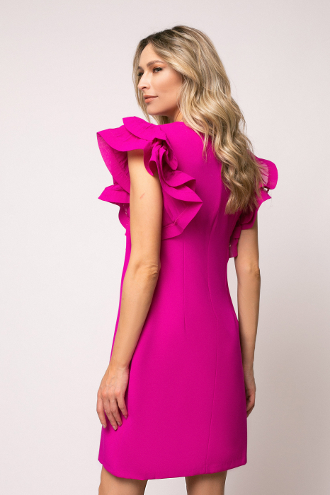 Rochie Joly fucsia cu volane la umeri și buzunare laterale [3]