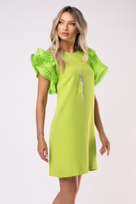 Rochie Joly verde deschis cu volane la umeri și buzunare laterale [6]