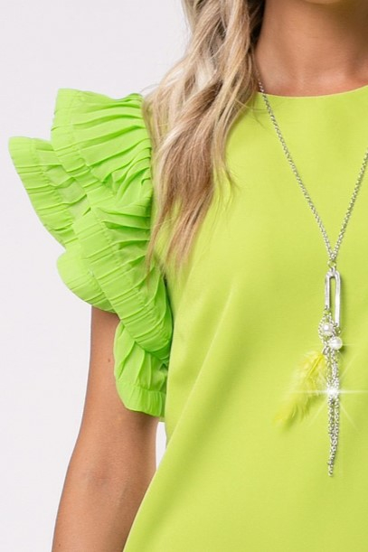 Rochie Joly verde deschis cu volane la umeri și buzunare laterale [4]