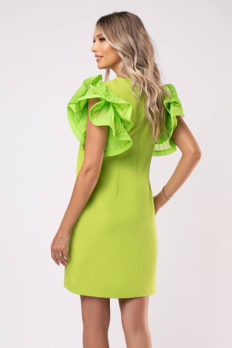 Rochie Joly verde deschis cu volane la umeri și buzunare laterale [3]