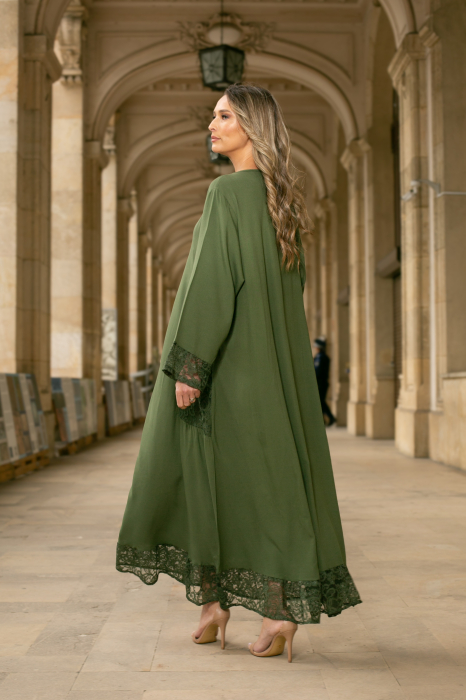 Rochie kaki din vâscoză mărime mare accesorizată cu broderie [3]