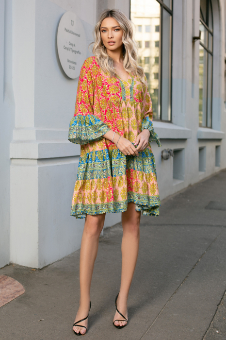 Rochie Karina Boho style cu imprimeu auriu [5]