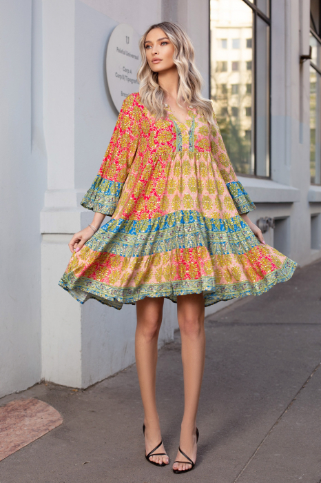 Rochie Karina Boho style cu imprimeu auriu [2]