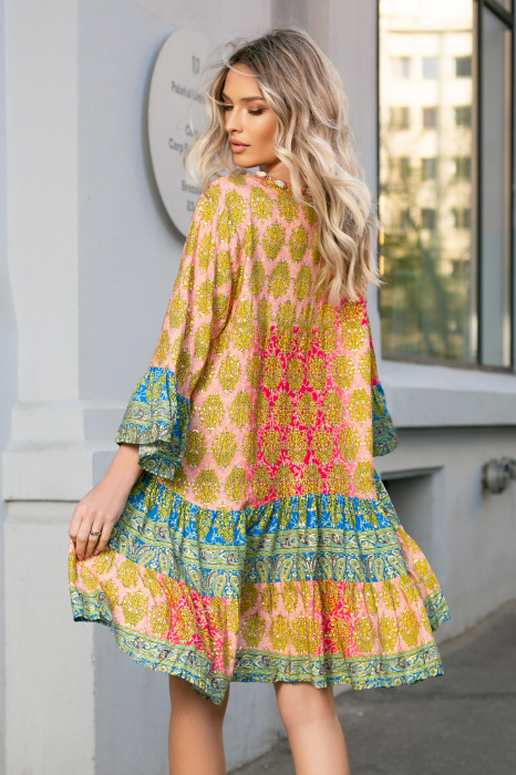 Rochie Karina Boho style cu imprimeu auriu [3]