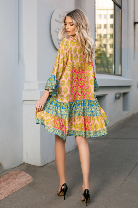 Rochie Karina Boho style cu imprimeu auriu [6]