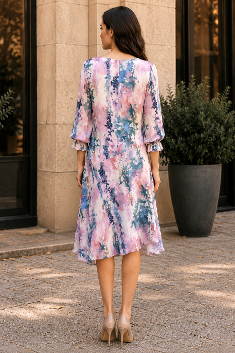 Rochie midi din voal cu imprimeu floral pastel [5]